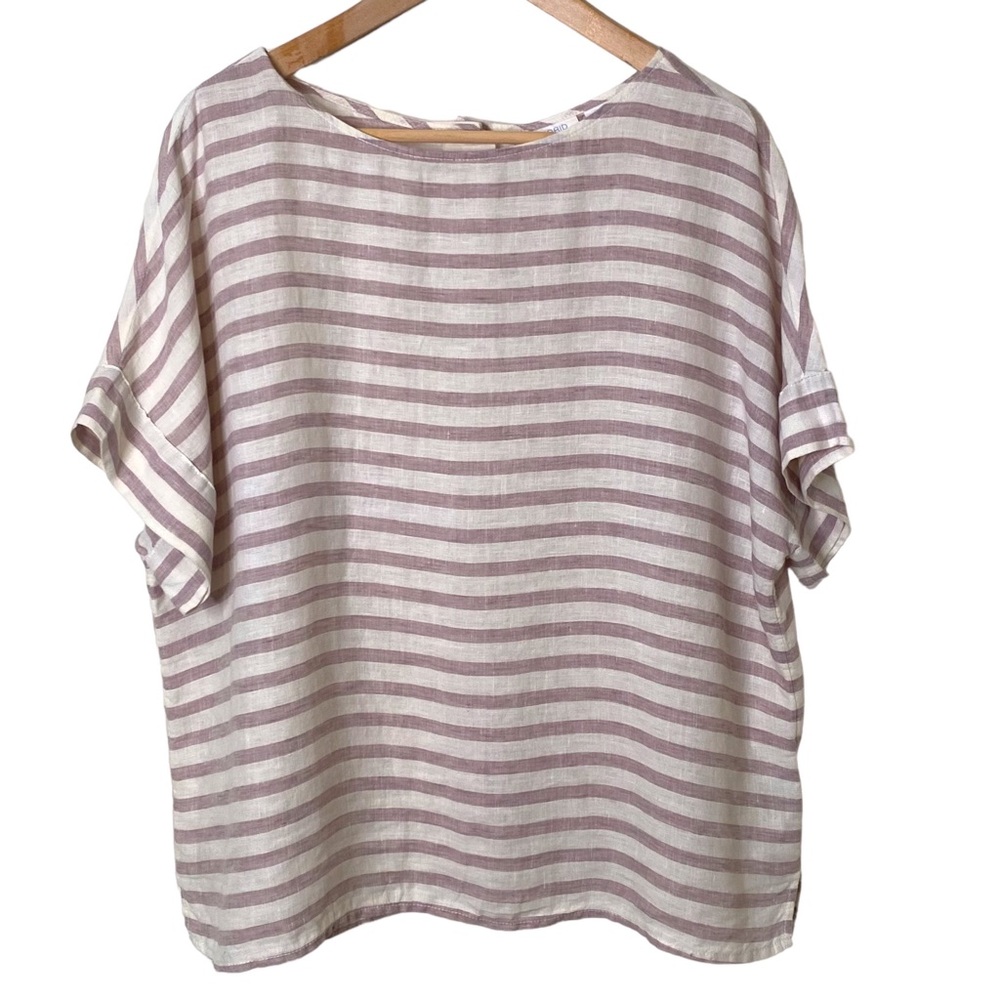 Sigrid Olsen 100% Linen Striped Button Back Tunic… - image 1
